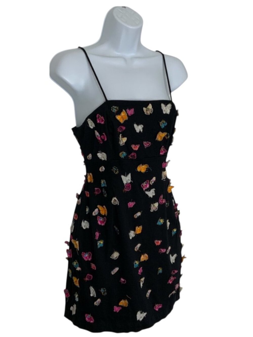 Anthropologie Maeve Butterfly Brynne 3D Spaghetti Strap Dress 2P Black Mini - Picture 5 of 16